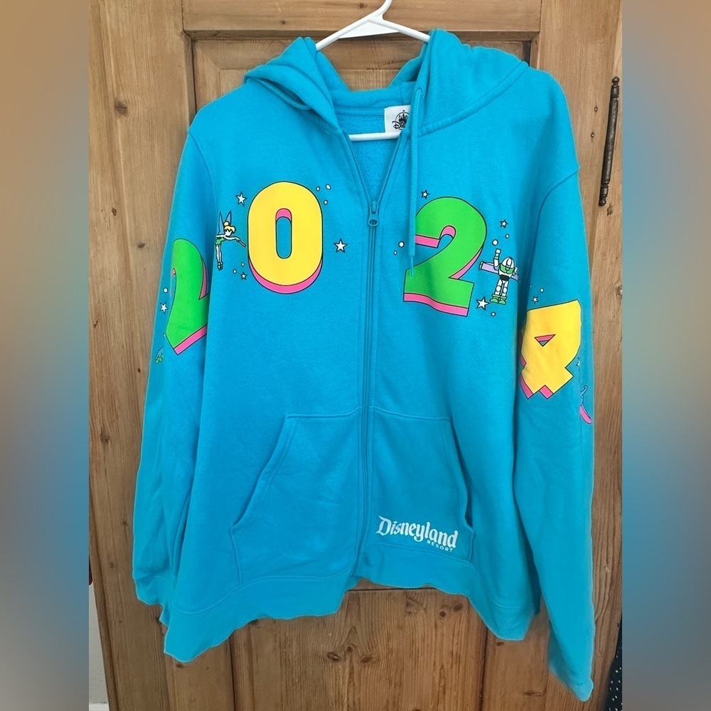 Disney 2024 Disneyland Teal Blue Zip Up Hoodie Size 1X Like New
